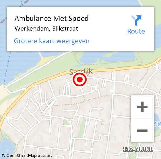 Locatie op kaart van de 112 melding: Ambulance Met Spoed Naar Werkendam, Slikstraat op 12 oktober 2016 18:43