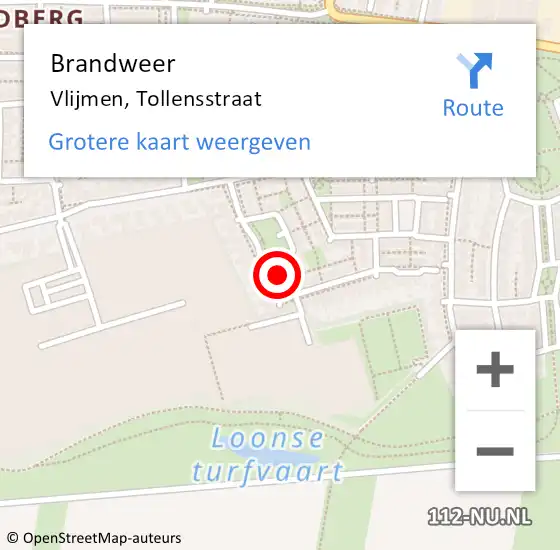 Locatie op kaart van de 112 melding: Brandweer Vlijmen, Tollensstraat op 12 oktober 2016 19:14