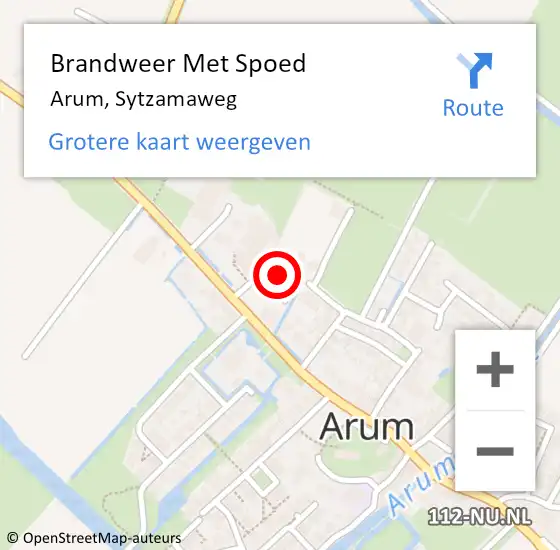 Locatie op kaart van de 112 melding: Brandweer Met Spoed Naar Arum, Sytzamaweg op 12 oktober 2016 19:24