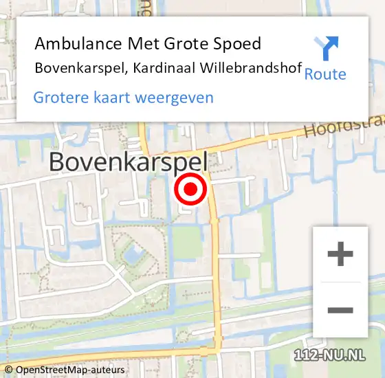 Locatie op kaart van de 112 melding: Ambulance Met Grote Spoed Naar Bovenkarspel, Kardinaal Willebrandshof op 12 oktober 2016 19:34
