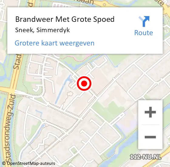 Locatie op kaart van de 112 melding: Brandweer Met Grote Spoed Naar Sneek, Simmerdyk op 12 oktober 2016 20:28