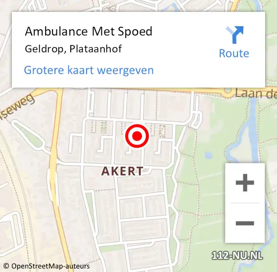 Locatie op kaart van de 112 melding: Ambulance Met Spoed Naar Geldrop, Plataanhof op 12 oktober 2016 20:33