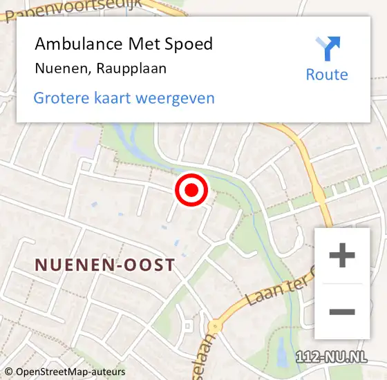 Locatie op kaart van de 112 melding: Ambulance Met Spoed Naar Nuenen, Raupplaan op 12 oktober 2016 21:11