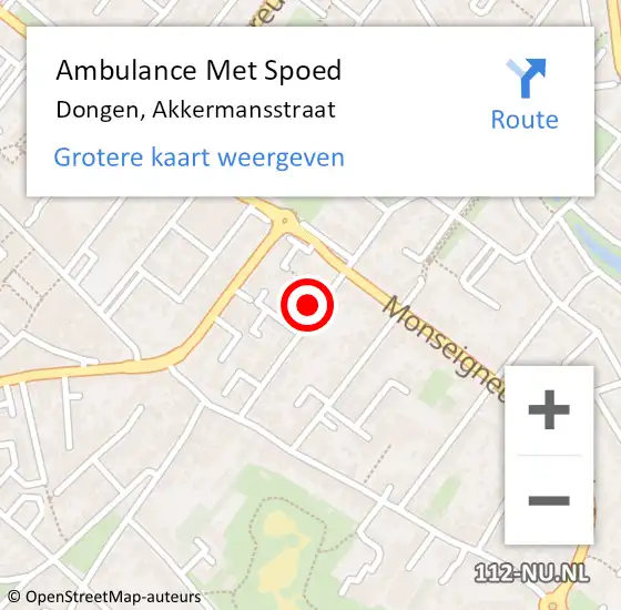 Locatie op kaart van de 112 melding: Ambulance Met Spoed Naar Dongen, Akkermansstraat op 12 oktober 2016 21:15