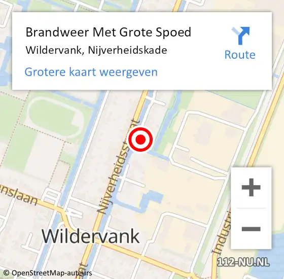 Locatie op kaart van de 112 melding: Brandweer Met Grote Spoed Naar Wildervank, Nijverheidskade op 12 oktober 2016 22:04