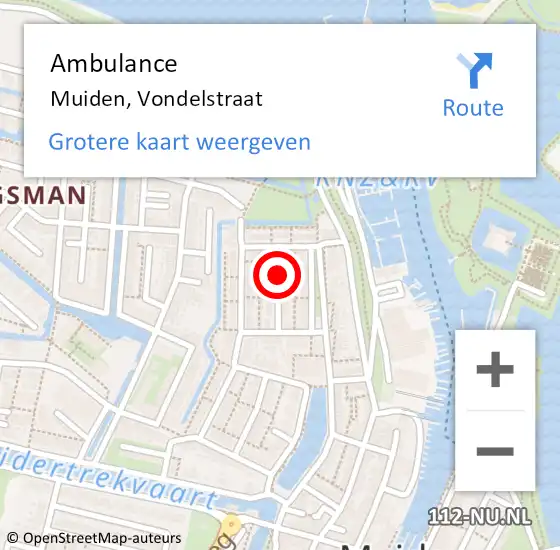 Locatie op kaart van de 112 melding: Ambulance Muiden, Vondelstraat op 30 december 2013 13:02