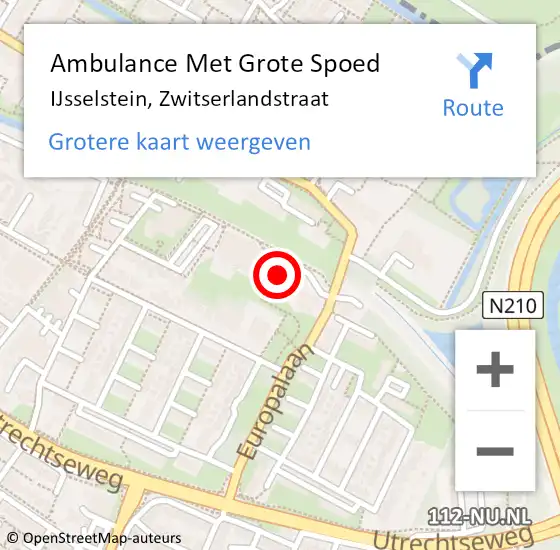 Locatie op kaart van de 112 melding: Ambulance Met Grote Spoed Naar IJsselstein, Zwitserlandstraat op 13 oktober 2016 00:46