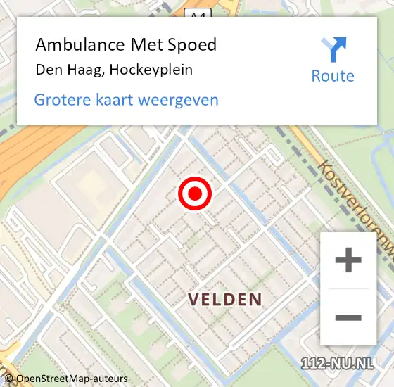 Locatie op kaart van de 112 melding: Ambulance Met Spoed Naar Den Haag, Hockeyplein op 13 oktober 2016 03:04