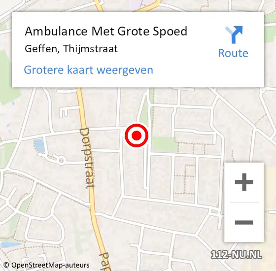 Locatie op kaart van de 112 melding: Ambulance Met Grote Spoed Naar Geffen, Thijmstraat op 13 oktober 2016 06:09