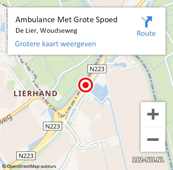 Locatie op kaart van de 112 melding: Ambulance Met Grote Spoed Naar De Lier, Woudseweg op 13 oktober 2016 06:46