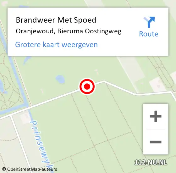 Locatie op kaart van de 112 melding: Brandweer Met Spoed Naar Oranjewoud, Bieruma Oostingweg op 30 december 2013 13:16