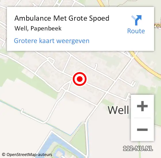 Locatie op kaart van de 112 melding: Ambulance Met Grote Spoed Naar Well, Papenbeek op 13 oktober 2016 09:48