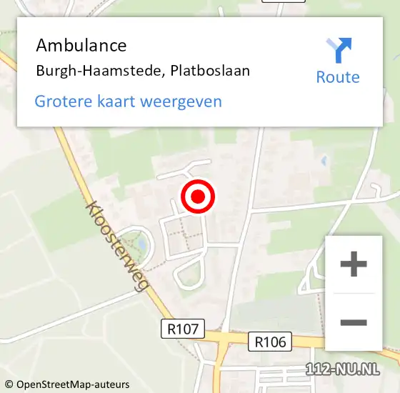 Locatie op kaart van de 112 melding: Ambulance Burgh-Haamstede, Platboslaan op 13 oktober 2016 10:40