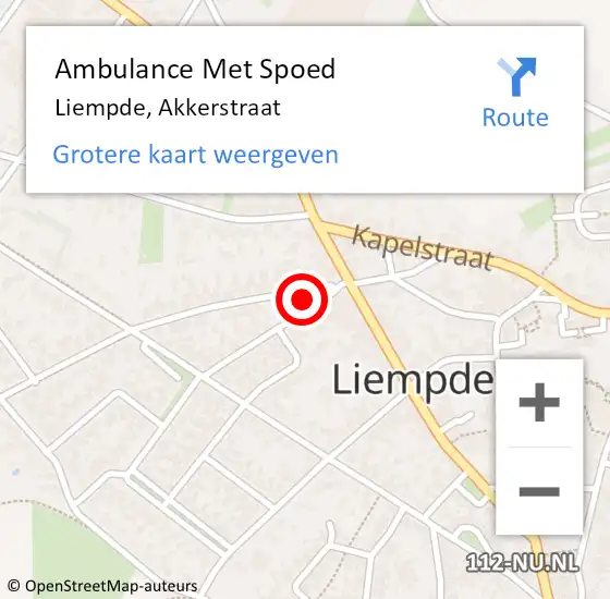 Locatie op kaart van de 112 melding: Ambulance Met Spoed Naar Liempde, Akkerstraat op 13 oktober 2016 11:26