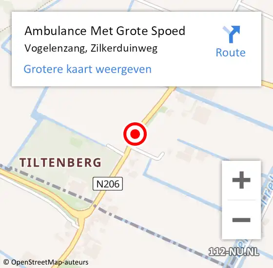 Locatie op kaart van de 112 melding: Ambulance Met Grote Spoed Naar Vogelenzang, Zilkerduinweg op 13 oktober 2016 13:46