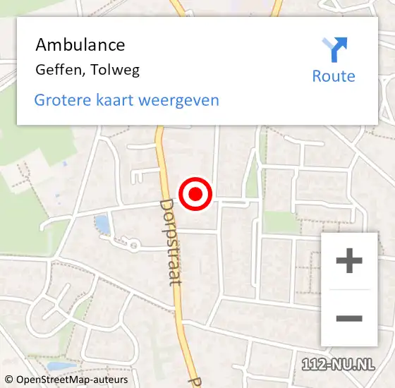 Locatie op kaart van de 112 melding: Ambulance Geffen, Tolweg op 13 oktober 2016 14:36