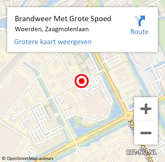 Locatie op kaart van de 112 melding: Brandweer Met Grote Spoed Naar Woerden, Zaagmolenlaan op 13 oktober 2016 15:16