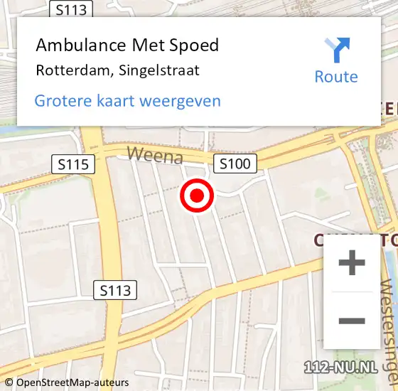 Locatie op kaart van de 112 melding: Ambulance Met Spoed Naar Rotterdam, Singelstraat op 13 oktober 2016 16:31