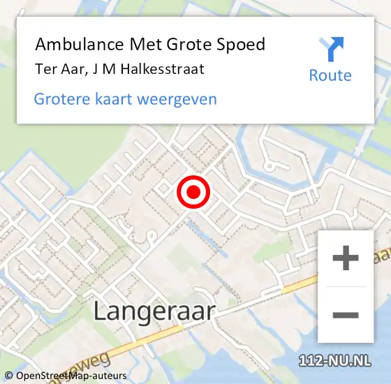 Locatie op kaart van de 112 melding: Ambulance Met Grote Spoed Naar Ter Aar, J M Halkesstraat op 13 oktober 2016 16:52