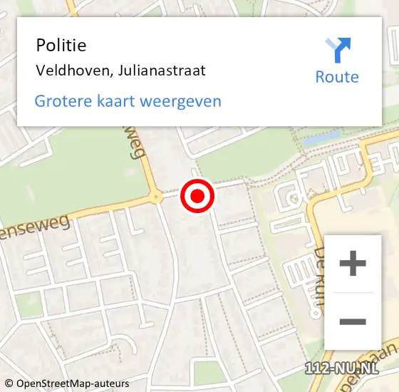 Locatie op kaart van de 112 melding: Politie Veldhoven, Julianastraat op 13 oktober 2016 20:47