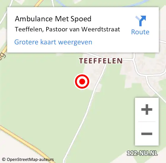 Locatie op kaart van de 112 melding: Ambulance Met Spoed Naar Teeffelen, Pastoor van Weerdtstraat op 13 oktober 2016 23:08