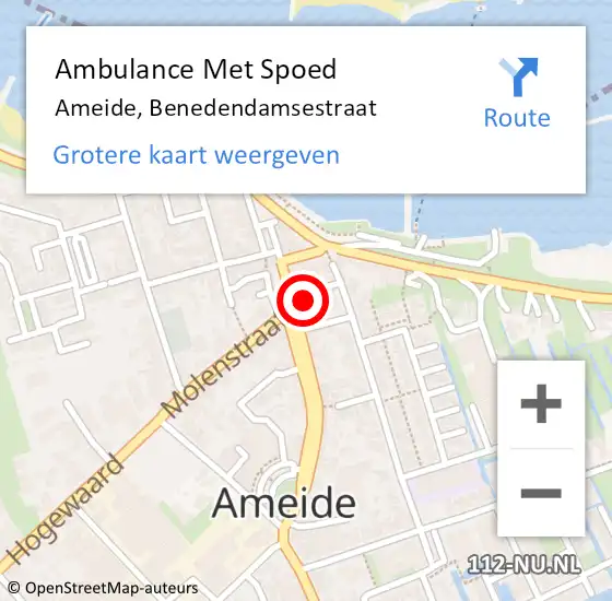 Locatie op kaart van de 112 melding: Ambulance Met Spoed Naar Ameide, Benedendamsestraat op 13 oktober 2016 23:52