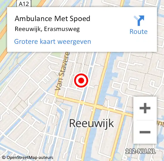 Locatie op kaart van de 112 melding: Ambulance Met Spoed Naar Reeuwijk, Erasmusweg op 14 oktober 2016 03:54