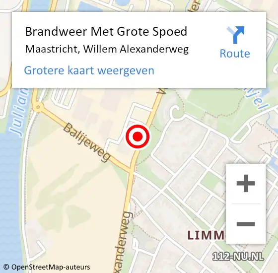 Locatie op kaart van de 112 melding: Brandweer Met Grote Spoed Naar Maastricht, Willem Alexanderweg op 14 oktober 2016 04:46