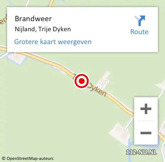 Locatie op kaart van de 112 melding: Brandweer Nijland, Trije Dyken op 14 oktober 2016 06:27