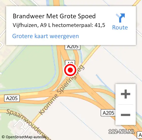 Locatie op kaart van de 112 melding: Brandweer Met Grote Spoed Naar Vijfhuizen, A9 L hectometerpaal: 42,0 op 17 september 2013 16:39