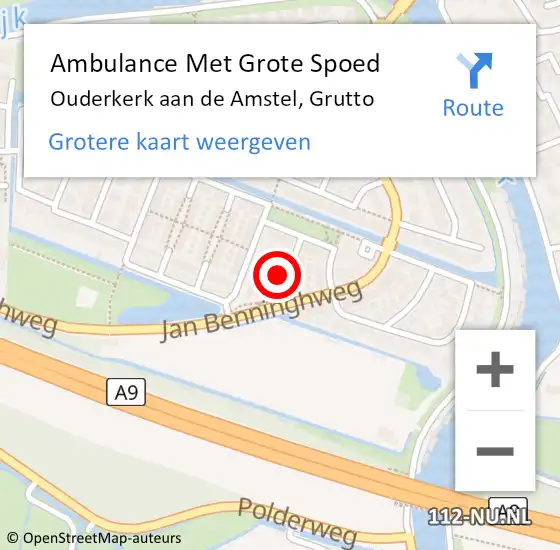 Locatie op kaart van de 112 melding: Ambulance Met Grote Spoed Naar Ouderkerk aan de Amstel, Grutto op 14 oktober 2016 09:11