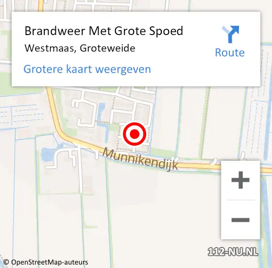 Locatie op kaart van de 112 melding: Brandweer Met Grote Spoed Naar Westmaas, Groteweide op 14 oktober 2016 09:18