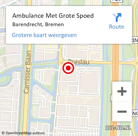 Locatie op kaart van de 112 melding: Ambulance Met Grote Spoed Naar Barendrecht, Bremen op 14 oktober 2016 09:42