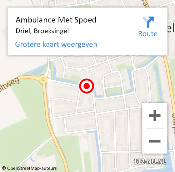 Locatie op kaart van de 112 melding: Ambulance Met Spoed Naar Driel, Broeksingel op 14 oktober 2016 10:15