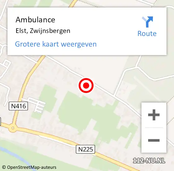 Locatie op kaart van de 112 melding: Ambulance Elst, Zwijnsbergen op 14 oktober 2016 11:26