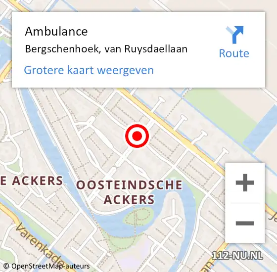 Locatie op kaart van de 112 melding: Ambulance Bergschenhoek, van Ruysdaellaan op 14 oktober 2016 12:01