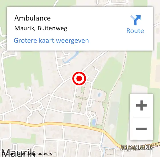 Locatie op kaart van de 112 melding: Ambulance Maurik, Buitenweg op 14 oktober 2016 12:22