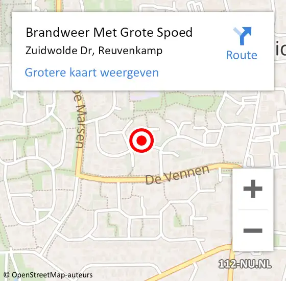 Locatie op kaart van de 112 melding: Brandweer Met Grote Spoed Naar Zuidwolde Dr, Reuvenkamp op 14 oktober 2016 12:44