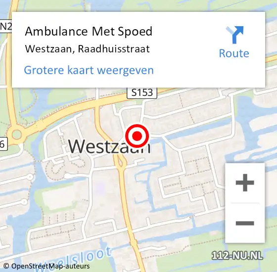 Locatie op kaart van de 112 melding: Ambulance Met Spoed Naar Westzaan, Raadhuisstraat op 14 oktober 2016 13:02