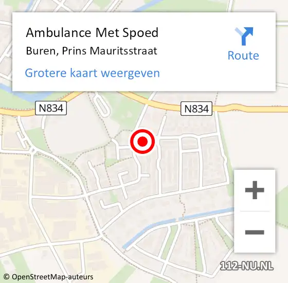 Locatie op kaart van de 112 melding: Ambulance Met Spoed Naar Buren, Prins Mauritsstraat op 14 oktober 2016 13:42