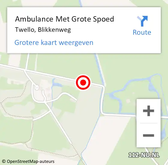 Locatie op kaart van de 112 melding: Ambulance Met Grote Spoed Naar Twello, Blikkenweg op 14 oktober 2016 13:43