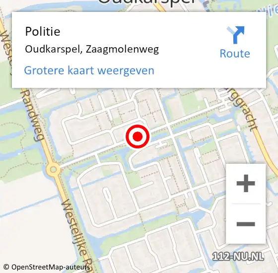 Locatie op kaart van de 112 melding: Politie Oudkarspel, Zaagmolenweg op 14 oktober 2016 14:08