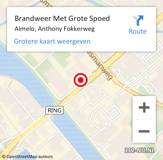 Locatie op kaart van de 112 melding: Brandweer Met Grote Spoed Naar Almelo, Anthony Fokkerweg op 14 oktober 2016 15:27