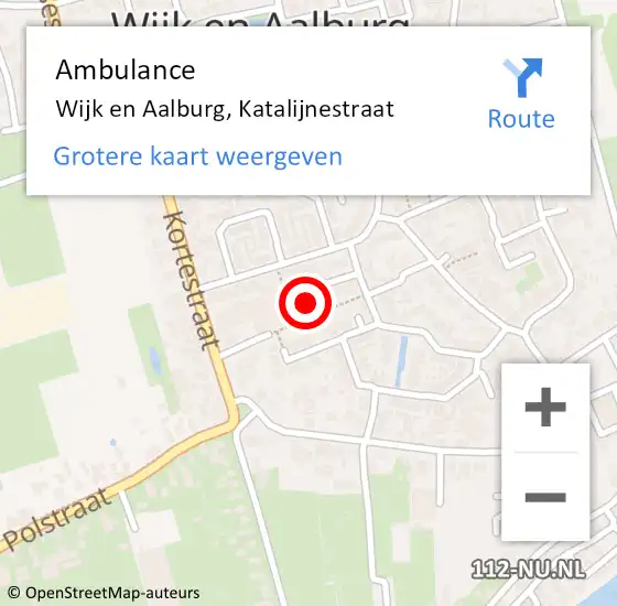 Locatie op kaart van de 112 melding: Ambulance Wijk en Aalburg, Katalijnestraat op 14 oktober 2016 15:37