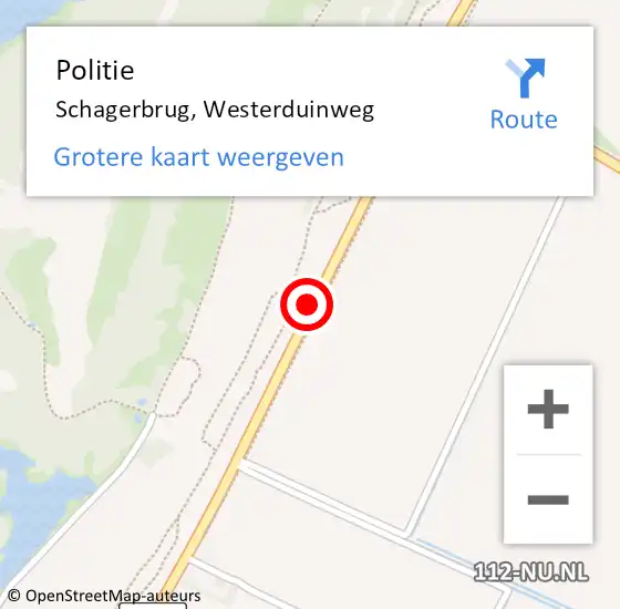 Locatie op kaart van de 112 melding: Politie Schagerbrug, Westerduinweg op 14 oktober 2016 16:17