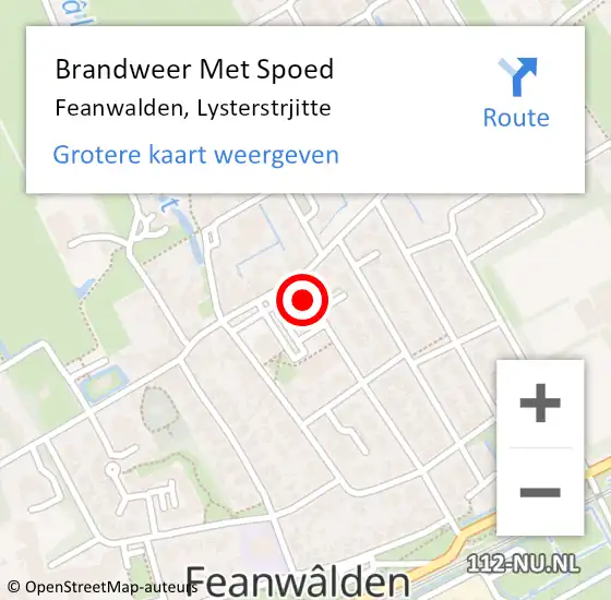 Locatie op kaart van de 112 melding: Brandweer Met Spoed Naar Feanwalden, Lysterstrjitte op 14 oktober 2016 16:54