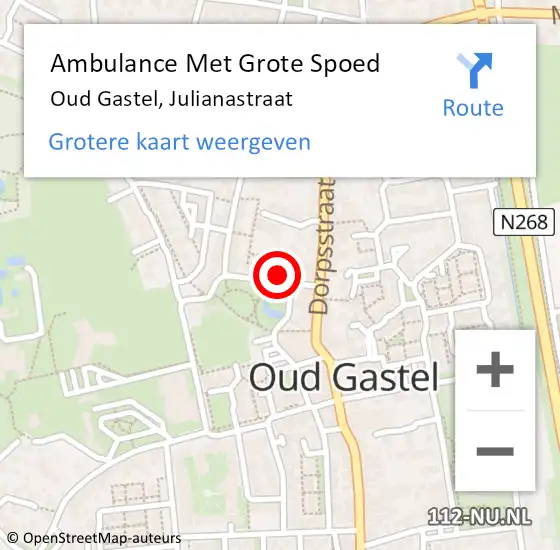 Locatie op kaart van de 112 melding: Ambulance Met Grote Spoed Naar Oud Gastel, Julianastraat op 14 oktober 2016 17:20