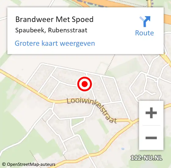 Locatie op kaart van de 112 melding: Brandweer Met Spoed Naar Spaubeek, Rubensstraat op 14 oktober 2016 18:56