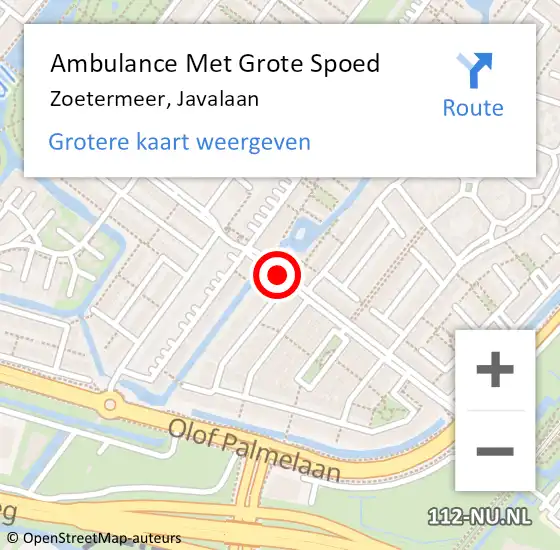 Locatie op kaart van de 112 melding: Ambulance Met Grote Spoed Naar Zoetermeer, Javalaan op 14 oktober 2016 20:42