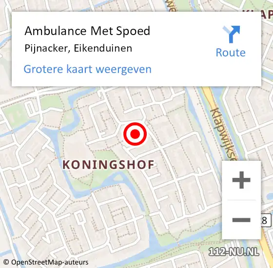 Locatie op kaart van de 112 melding: Ambulance Met Spoed Naar Pijnacker, Eikenduinen op 14 oktober 2016 22:39